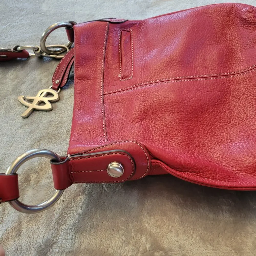 B.Makowsky Women's Crossbody Bag Genuine Leather, Raspberry Red Chic Minimalist